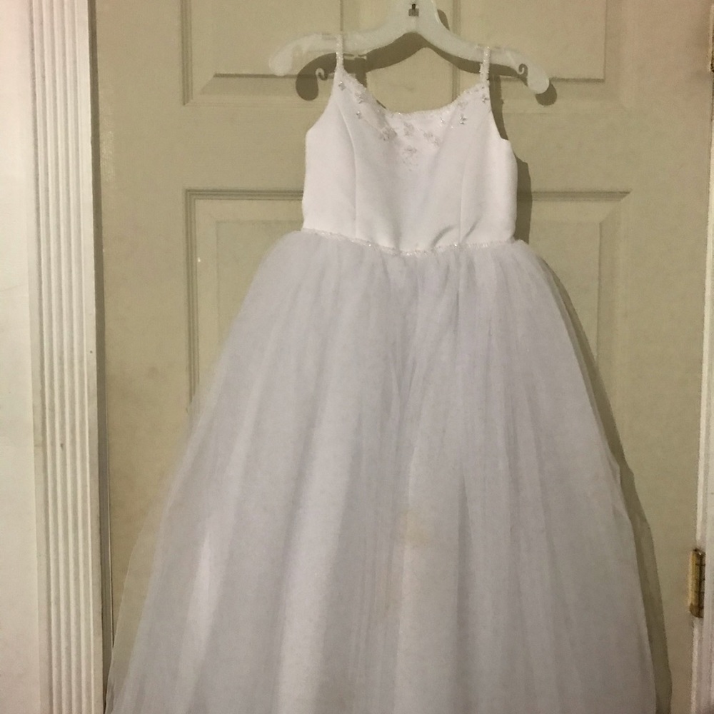 White mini bride dress from David’s Bridal.